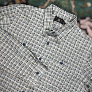 RRL Ralph Lauren Alaska Workshirt Medium Weight Button Up Shirt Blue/Cream Plaid